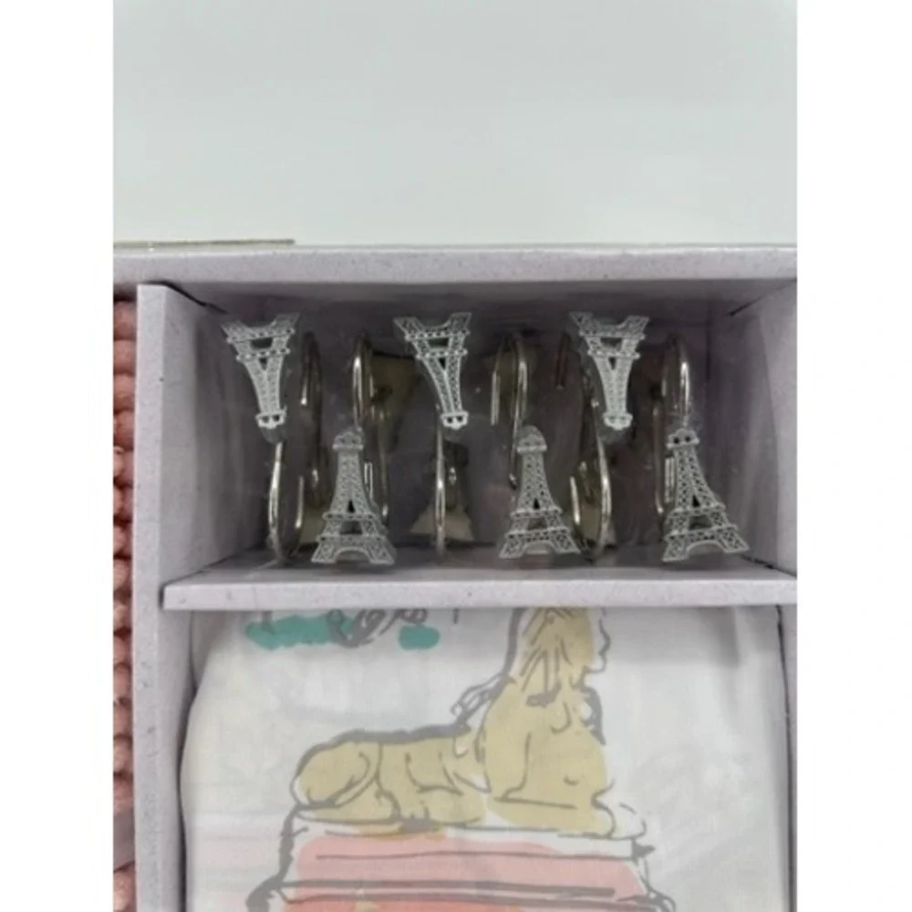 Lavender‎ and Sage Paris Eiffel Tower Shower Curtain Rug Hook Set 14 Piece